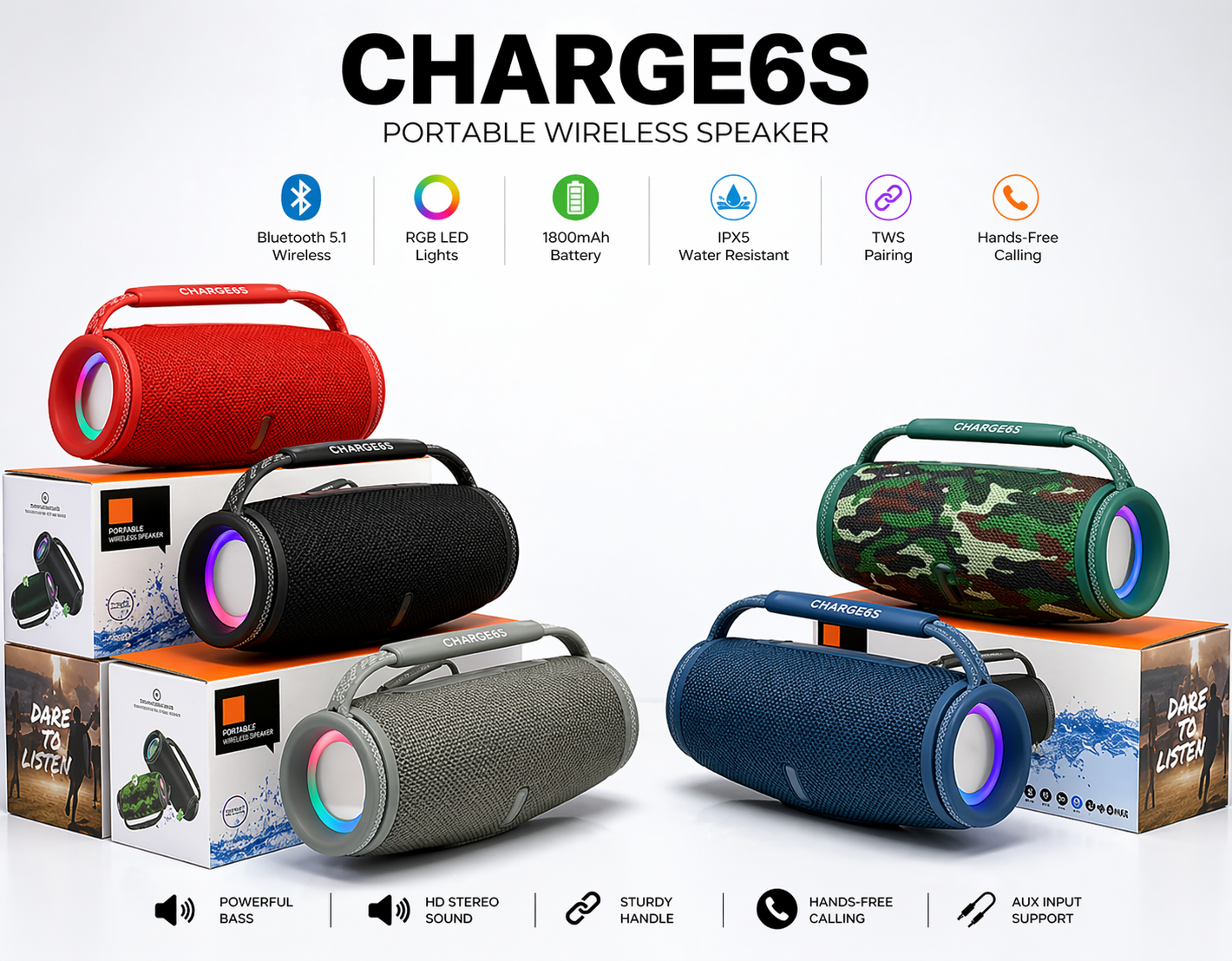 Portable Bluetooth Boombox Speaker