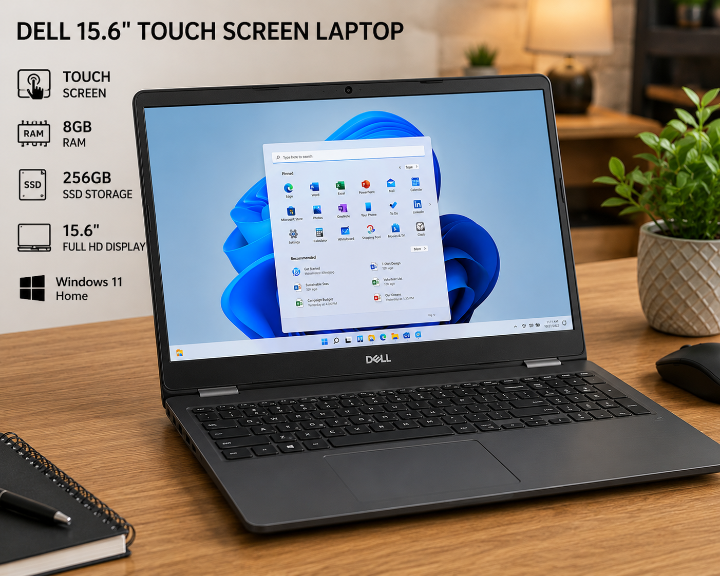 DELL 15.6'' T/S LAPTOP 8GB/256GB