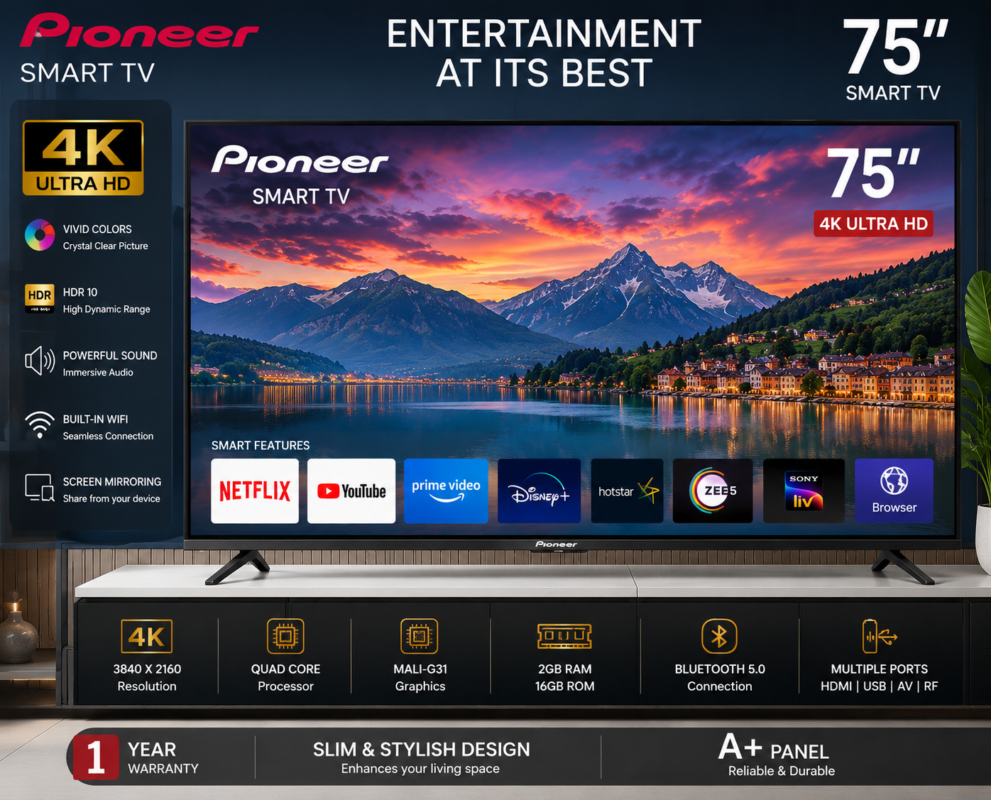 PIONEER 75'' SMART TV