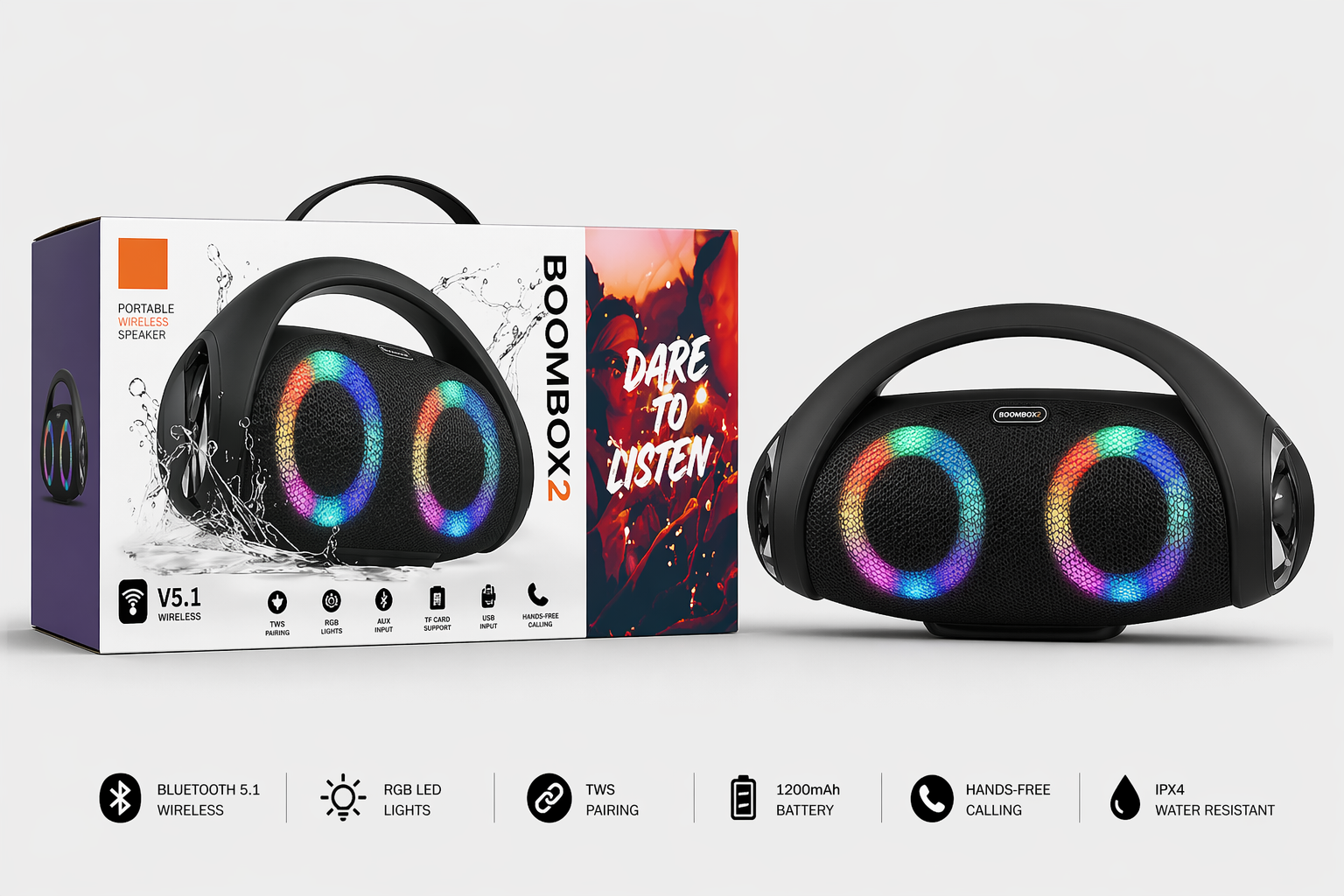 Portable Bluetooth Boombox Speaker